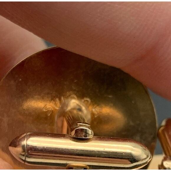 Vintage Swank Valor Cuff-Link Set Man On Lion Black Gold Tone Cufflinks Signed - Picture 5 of 5